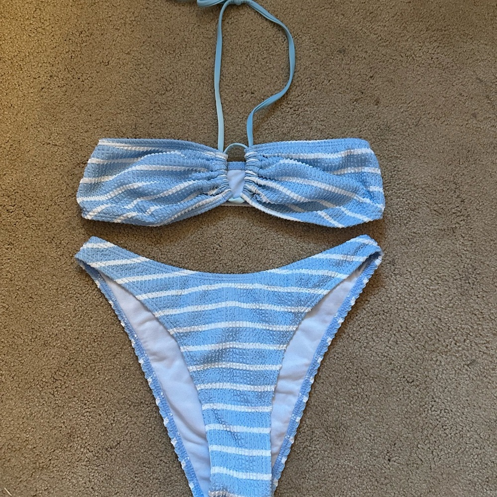 Blue and White Striped Bikini Set